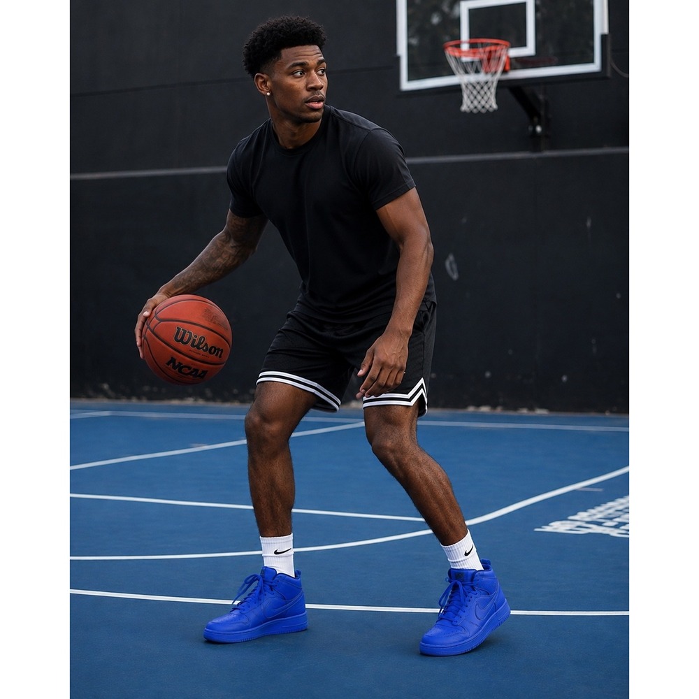 Nike Big High Game Royal Blue Leather High Top Sneakers 336608-440 Mens 8
